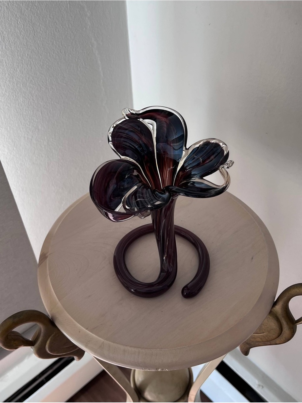 Handblown Glass Floral Sculpture in Deep Plum